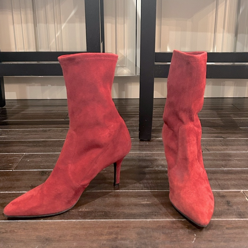 Red Suede Stuart Weitzman Ankle Booties